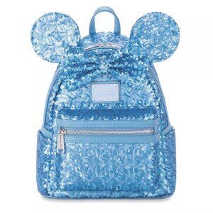 Loungefly Minnie Mouse Blue Hydrangea Color Story Sequin Mini Backpack